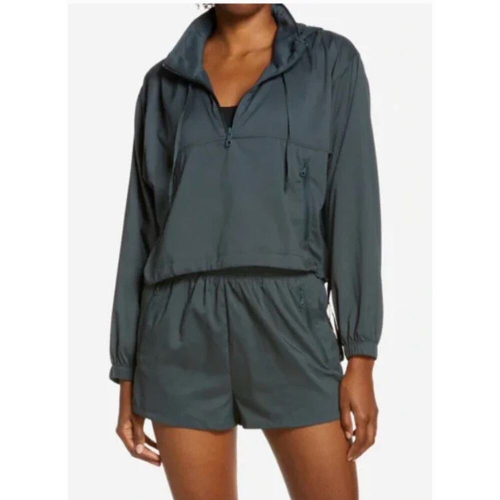 Girlfriend Collective Green Hummingbird 1/2 Zip Windbreaker Jacket Hoodie XL